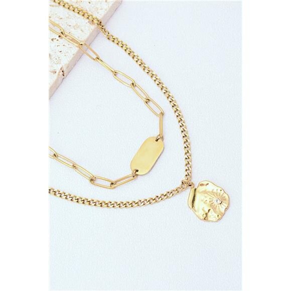 Gold-Plated Double-Layered Pendant Necklace - Picture 3 of 4